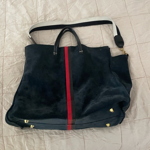 Clare V simple tote navy with red stripe - Picture 2 of 6